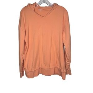 Athleta Orange V Neck Hoodie Long Sleeve Casual Loungewear Top Womens M